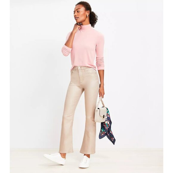 LOFT Coated High Rise Kick Crop Jeans in Gold NWT - Picture 1 of 7